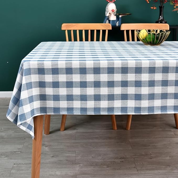 Gingham Tablecloth Rectangle Table Cloth Heavy Duty Cotton Checkered Table Cover for Spring Picnic Kitchen Dining(C-Sky Blue, 52x70 inch)