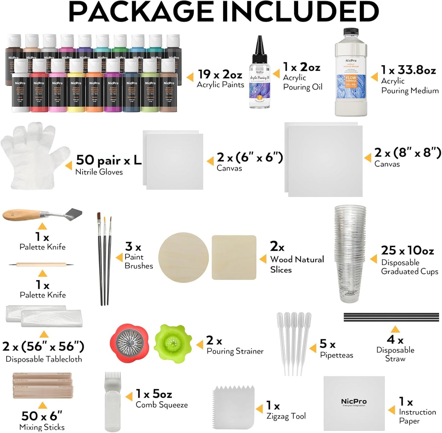 Nicpro Acrylic Pouring Kit, Artist Starter Supplies Including 19 Colors Acrylic Paints,Pouring Medium, Silicone Oil, Canvases, Gloves, Strainers, Mixing Stick, Instructions for Flow DIY Painting