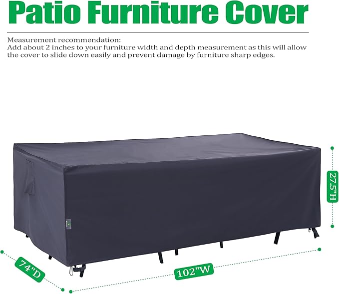 F&J Outdoors Patio Furniture Covers Waterproof Anti-UV Rip-stop Fabric Outdoor Furniture Cover, Grey, 102"Wx74"Dx27.5"H