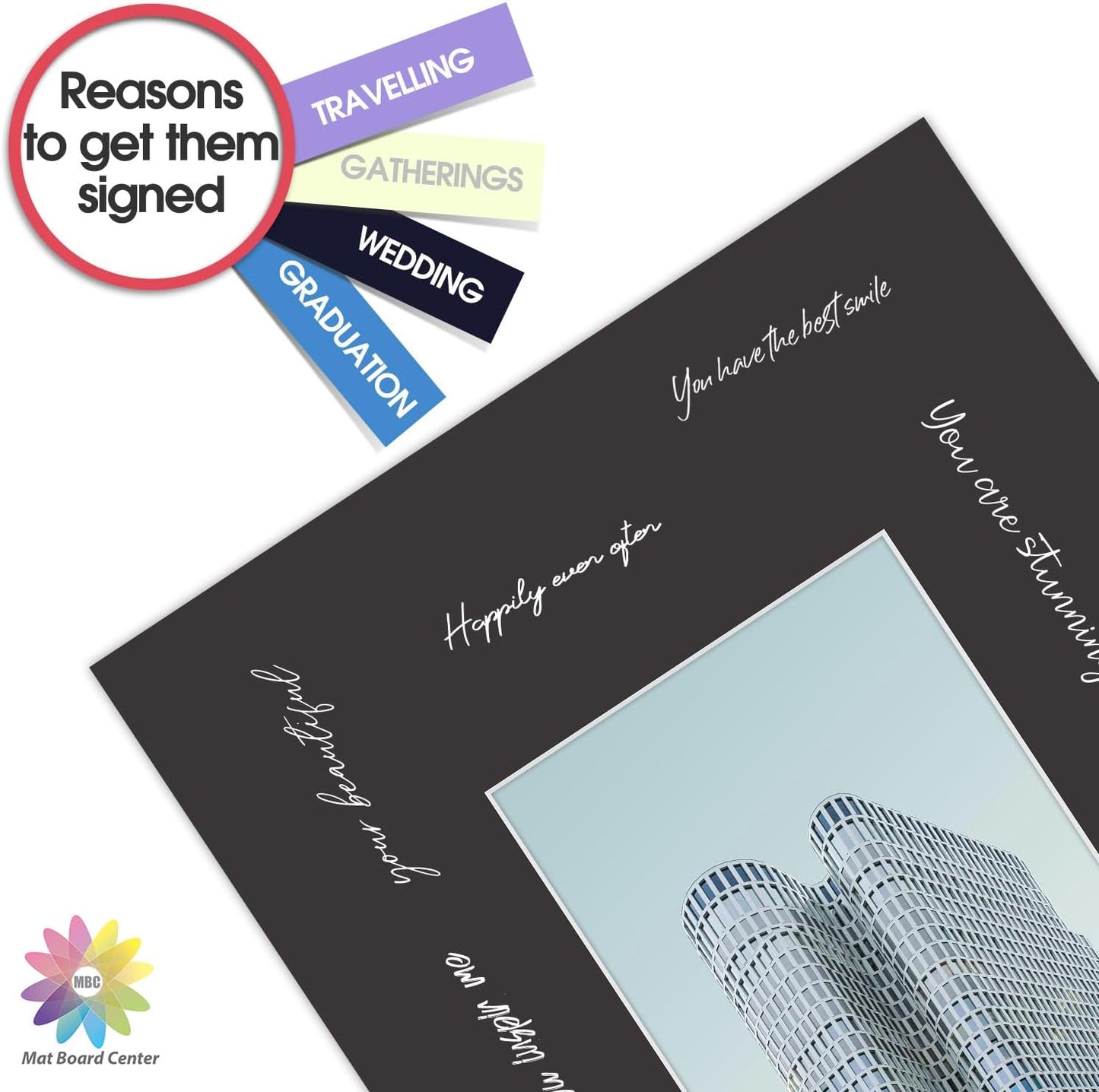 MBC MAT BOARD CENTER, 5 Pack 16x20 for 8x10 Black Picture Mats Frame Mattes, Bevel Cut, Acid Free, 4-ply Thickness