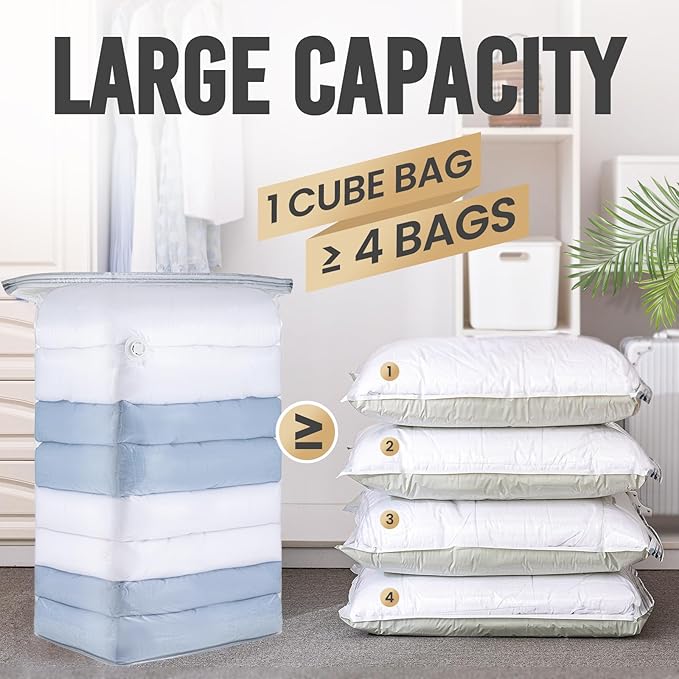 TAILI 12 Pack Vacuum Storage Bags, Jumbo Cube 31x40x15 Inch, Extra Large Vacuum Seale Bags for Comforters Blankets, Bedding, Clothing, Space Saver Closet Organization, Clear