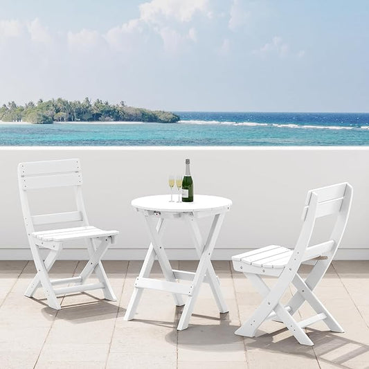 Costaelm Paradise 3-Piece Outdoor HDPE Folding Patio Bistro Table and Chairs, White