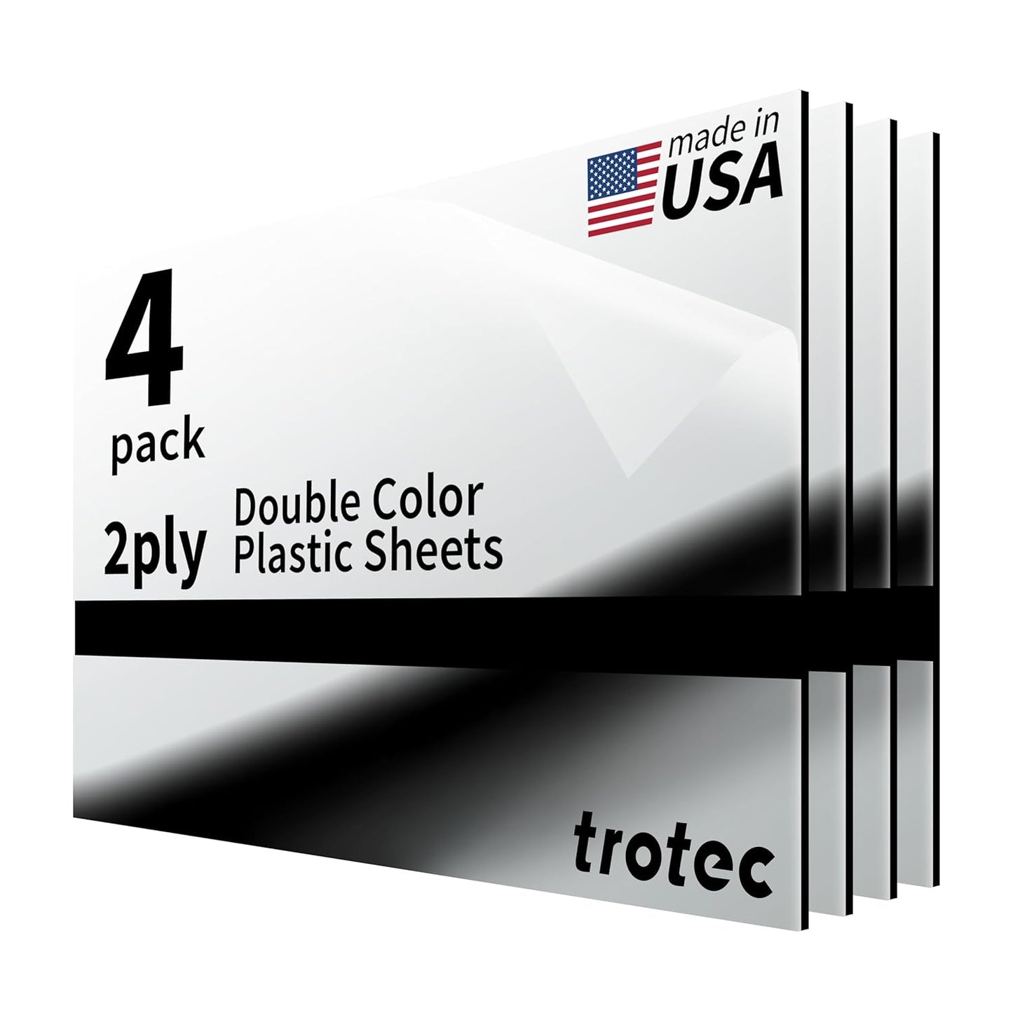 Trotec | Metallic Looking Acrylic Sheet | 12"x20"x1/16, 4 Pcs | Bright Chrome/Black | Metallic Finish - Scratch Resistant for Laser Engraving & Cutting,Printing,Glowforge,Name Plate | USA Made