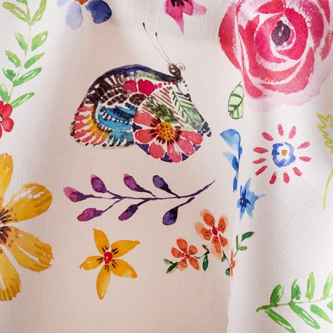Maison d' Hermine Table Cloth Round Table 100% Cotton 69 Inches Tablecloth Reusable Decorative for Dining Room, Farmhouse, Home, Party, Festive & Wedding Spring Summer - Happy Florals - Sweety