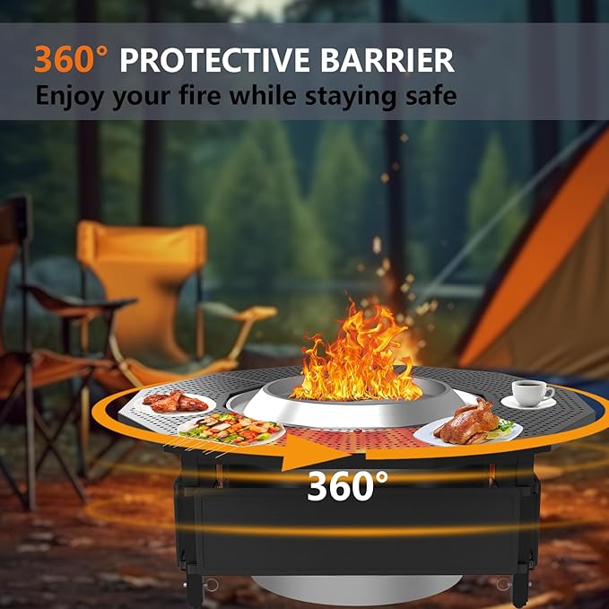 Fire Pit Surround Tabletop Use for Solo Stove Bonfire Ranger Yukon 2.0, with Coated Steel and UV-Resistant Outdoor Fabric, Adjustable Tabletop for Solo Stove Bonfire Accessories, Thick Metal