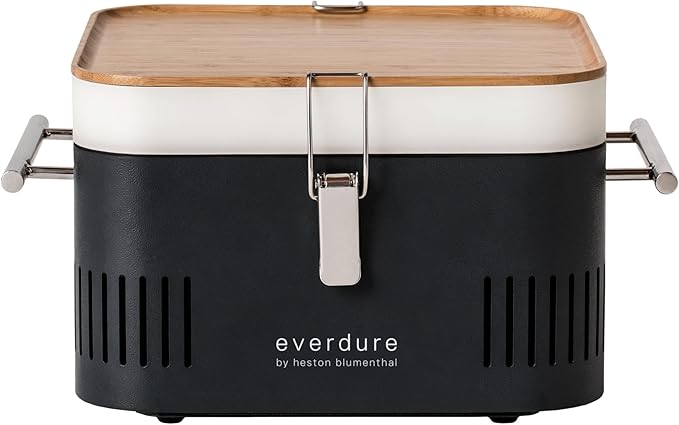 Everdure CUBE Portable Charcoal Grill, Tabletop BBQ, Perfect Tailgate, Beach, Patio, or Camping Grill, Lightweight & Compact Small Grill with Preparation Board & Food Storage Tray, Graphite