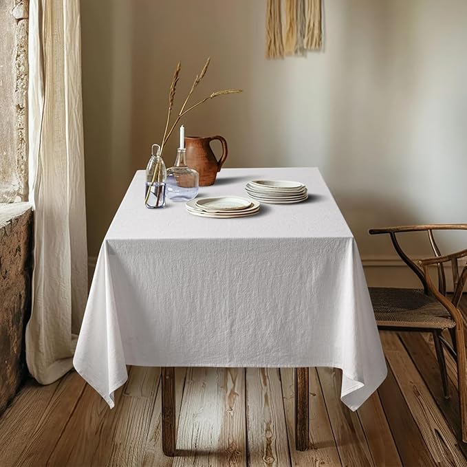 MIULEE White Linen Cotton Blend Tablecloth Rectangle, Luxury Waterproof Stain Resistant Durable Farmhouse Oblong Table Cloth for Dining Party Christmas Weddings Birthday Picnic Events, 52 x 70 inch