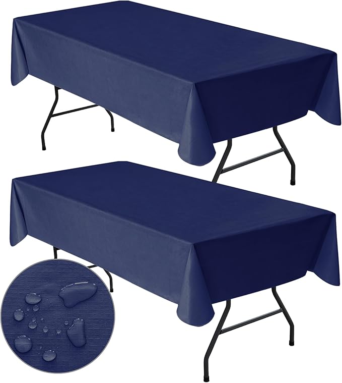 Nasitos 2 Pack Plastic Tablecloth 60x102 Inch-Vinyl Disposable Rectangle, Waterproof Non Slip Navy Tablecloth Underlay for Outdoor Wedding, Camping, Picnic, Graduation Party