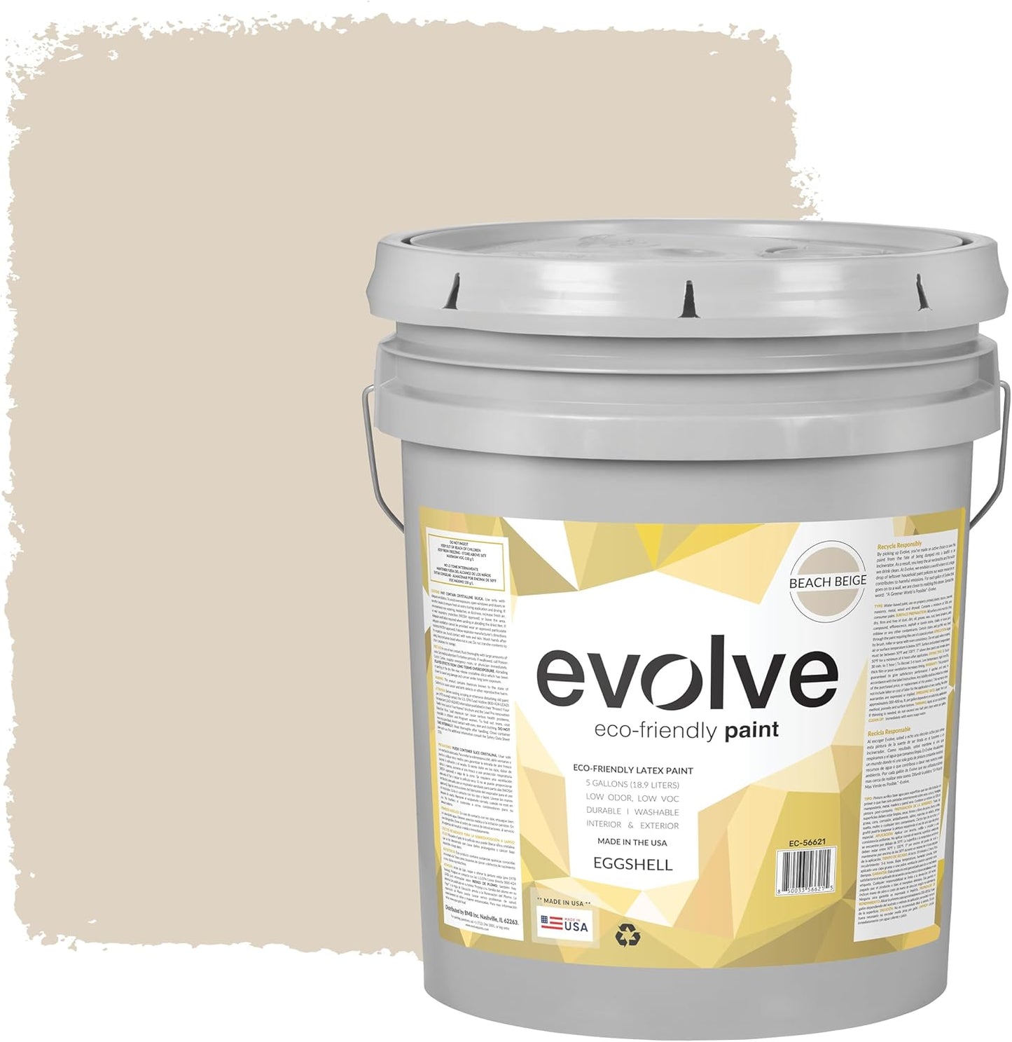 EVOLVE Paint & Primer: Environment-friendly, Low Sheen with One-coat Coverage for Interior & Exterior surfaces (Beach Beige, 5-Gallon)