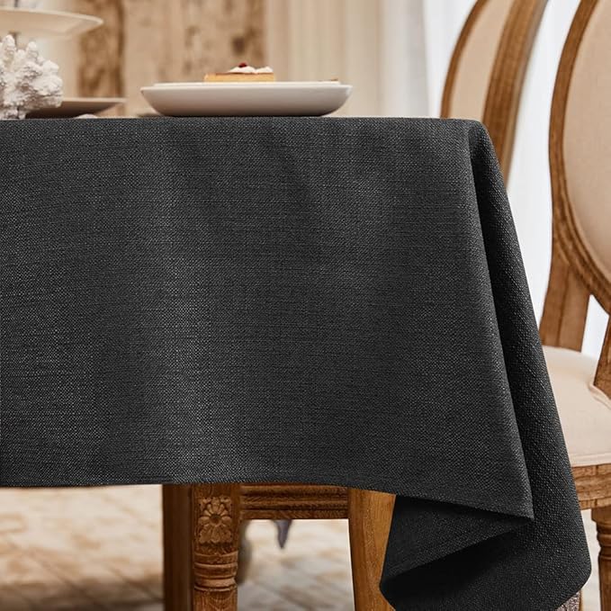 BALCONY & FALCON Rectangle Tablecloth Washable Wrinkle Resistant and Water Proof Table Cloth Decorative Linen Fabric Tablecloths for Dining Parties Kitchen Wedding and Outdoor Use (Black, 55x95)