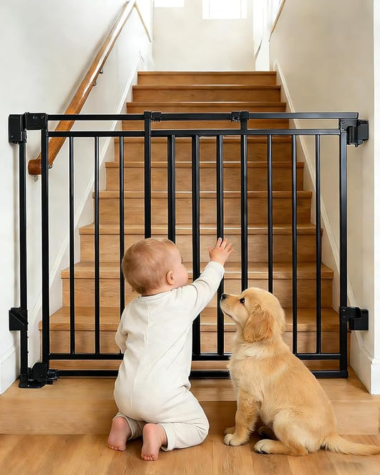 Baby Gate for Stairs Doorways & Kitchen, Extra Wide 32"-54" W x Extra Tall 39" H, No Bottom Bar Dog Gate, One-Handed Auto-Close, Hardware Mount Safety Gate for Dogs & Toddlers, Black