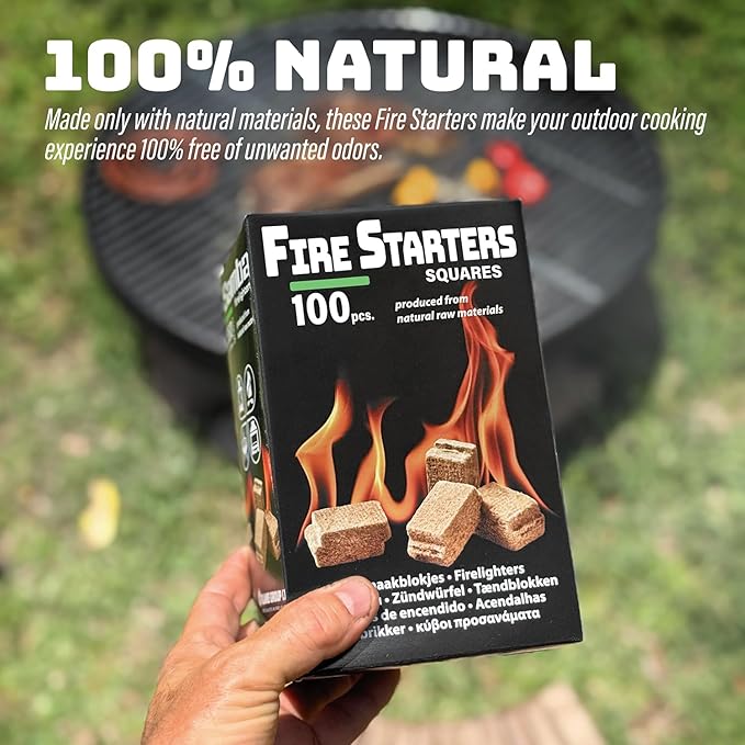 Fire Starter Squares (200 Pack) - Fire Starters for Fireplace, Grill, BBQ, Camping, Wood Stove and Bonfire Accessories - Odorless & Water Resistant