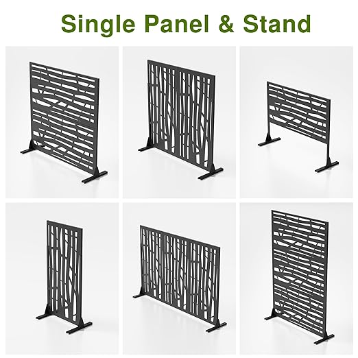 Casaphoria Metal Privacy Screen Outdoor, 72" H x 47" W Freestanding Decorative Privacy Screen for Patio Deck Balcony Garden with Stable Base, Black-Jungle