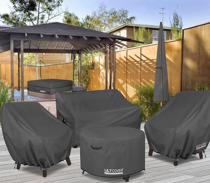 ULTCOVER Patio Fire Pit Table Cover Round 40 inch Outdoor Waterproof Fire Bowl Cover, Black