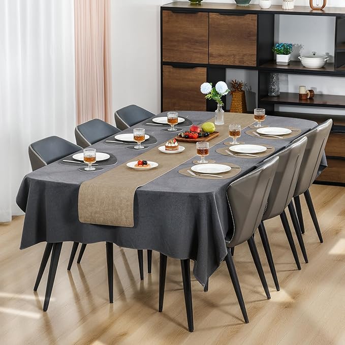 Placemats and Coasters, Washable Reversible Placemats Round Faux Leather Wipeable Place Mats Non Slip Heat Resistant Indoor Outdoor Table Mats (Set of 4, Gray Beige)