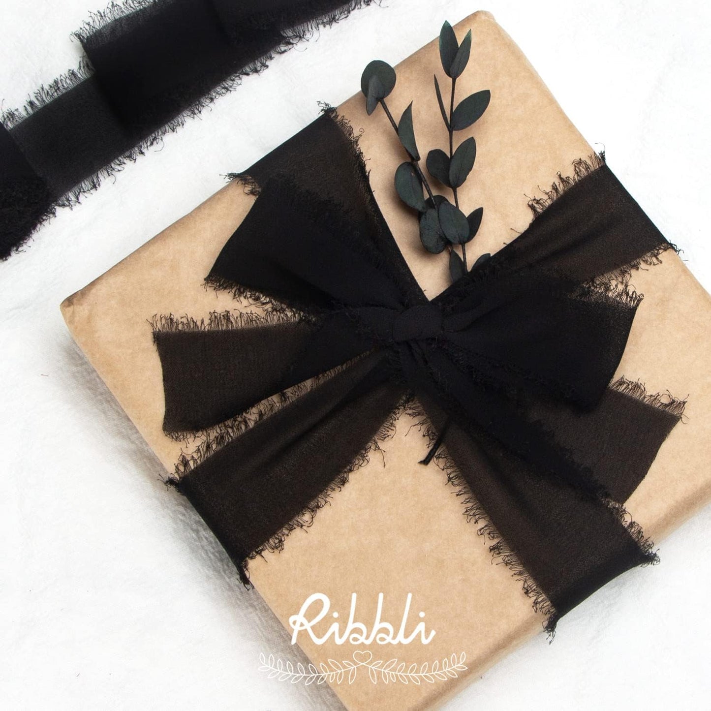 Ribbli Black Chiffon Ribbon 1-1/2 inch x 20 Yard Handmade Fringe Chiffon Silk Ribbon,Black Ribbon for Wedding Invitations, Bridal Bouquets Wrapping, Flower Arrangement Decoration