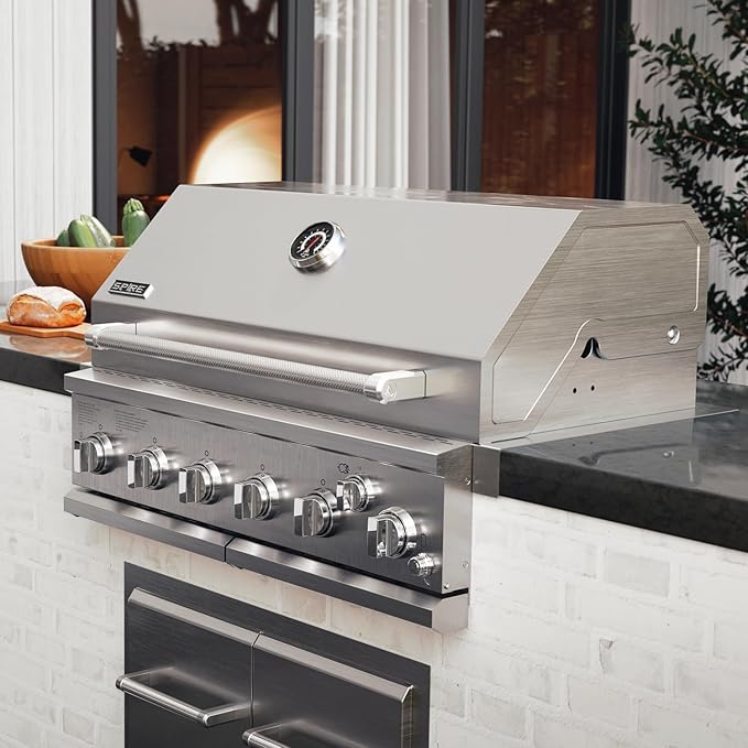 Spire Premium 6 Burner Built In Gas Grill Island Head, Stainless Steel 36 Inch Propane Grill with Rear Burner, 73,000 BTUs, 904 SQ In Racks with Dual Fuel Compatibility - 740-0781P