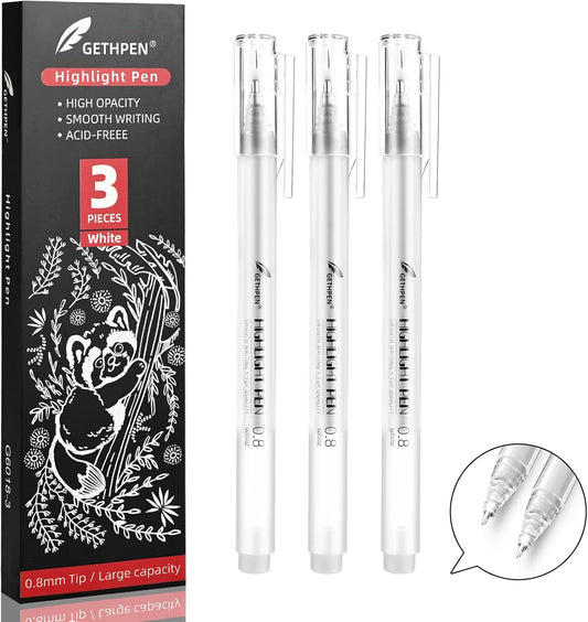 White Gel Pens, 0.8mm Fine Point Gel Ink Pen Set – 3 Pack Opaque Archival Ink for Black Paper Drawing, Sketching, Card Making & Bullet Journaling