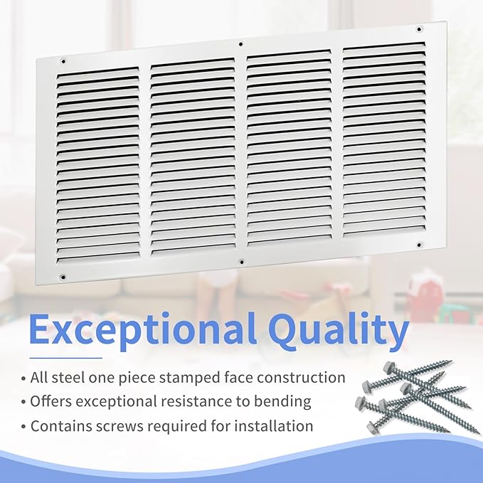 20"W x 10"H [Duct Opening Size] Steel Return Air Grille, Air Return Vent Cover for Ceiling and Sidewall - HVAC Air Vent Covers - [Outer Dimensions: 21.75"W x 11.75"H]