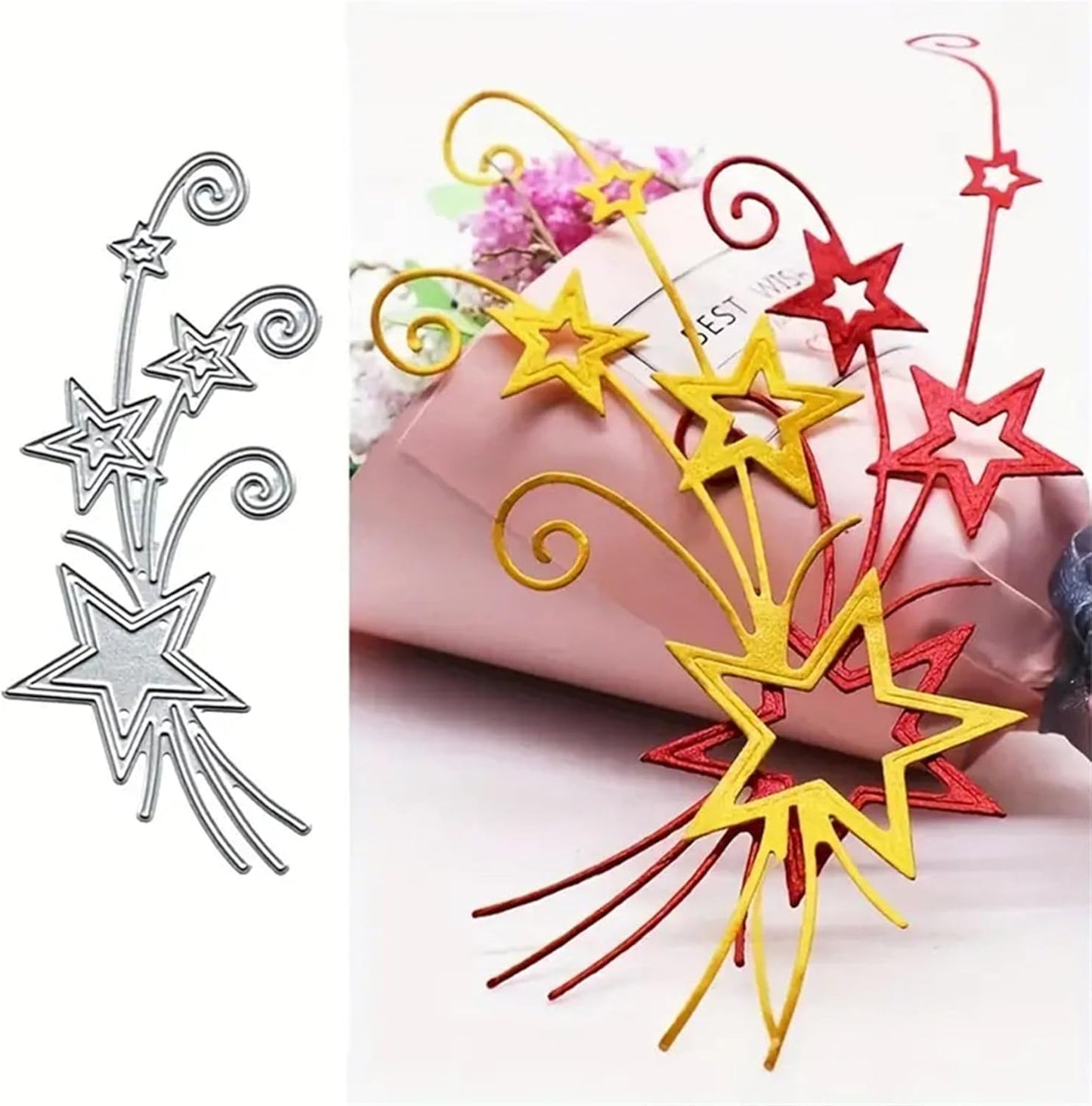 Metal Cutting Dies DIY Embossing Stencil Template Scrapbooking Card Making Mold Photo Album Arts Crafts Tools (Star Ribbon-5.6x12.7cm)