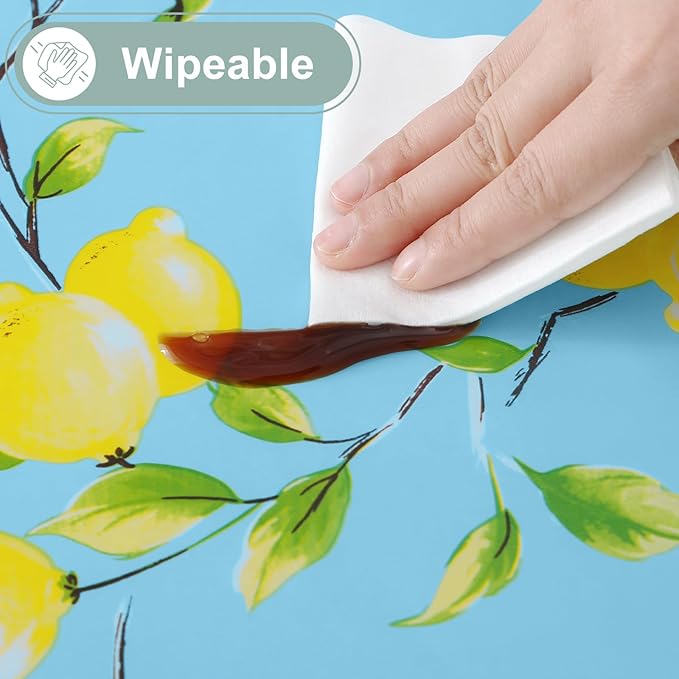 misaya Rectangle Waterproof Vinyl Table Cloth, Wipeable Tablecloth with Flannel Backing, Plastic Table Cover for Dinner, Picnic, Indoor and Outdoor (Lemon, 60" x 84")