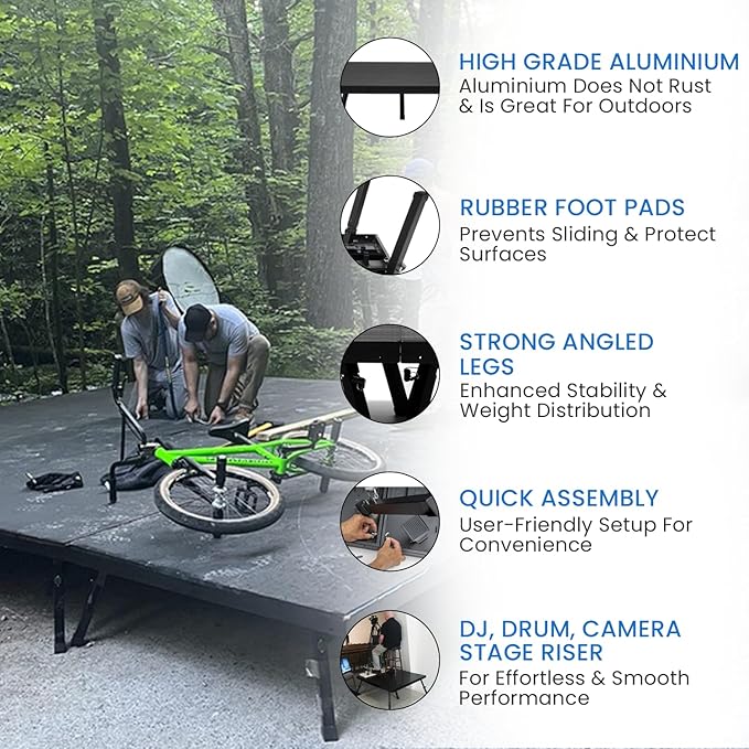 4'x8' MYSTAGE 2 Stage Platform - Portable, Folding Lightweight Aluminum Performance Deck with Adjustable Height 17"-28" - US Patented Design