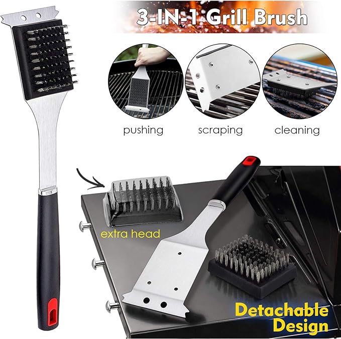 HaSteeL BBQ Grill Accessories Set of 7, Stainless Steel Grilling Tools Set with Storage Bag, Heavy Duty Grill Spatula, Tong, Fork, Basting Brush, Cleaning Brush, Dishwasher Safe & Man’s Gift