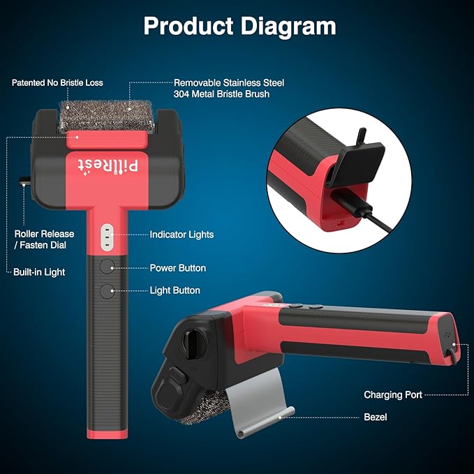 Electric Grill Brush, Cordless Rechargeable Grill Cleaner with LED Light - 950 RPM Spinning 304 Stainless Steel Head, Dishwasher-Safe BBQ Tool for Outdoor Grills