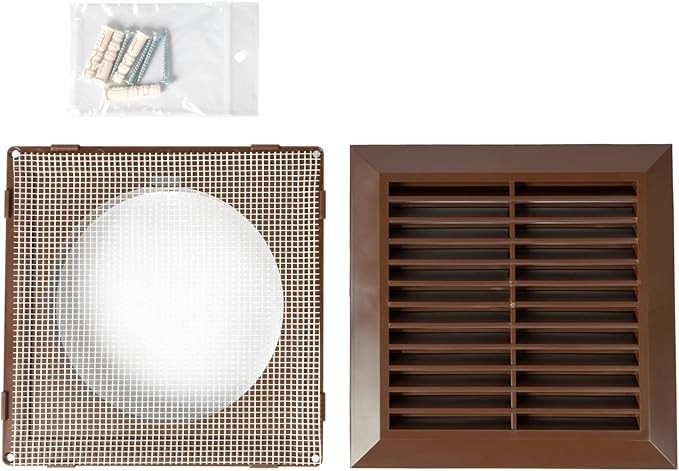 Brown 5'' Inch Ventilation Grille - Inside/Outside use - (Flange 4.9''Ø/Cover 6.7''x6.7'') - Air Vent Louver - Exhaust Hood - Available 3 Sizes / 4 Colors.