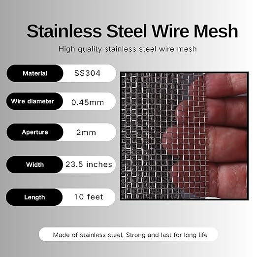 10 Mesh 304 Stainless Steel Wire mesh 23.5 in. x 10 ft.