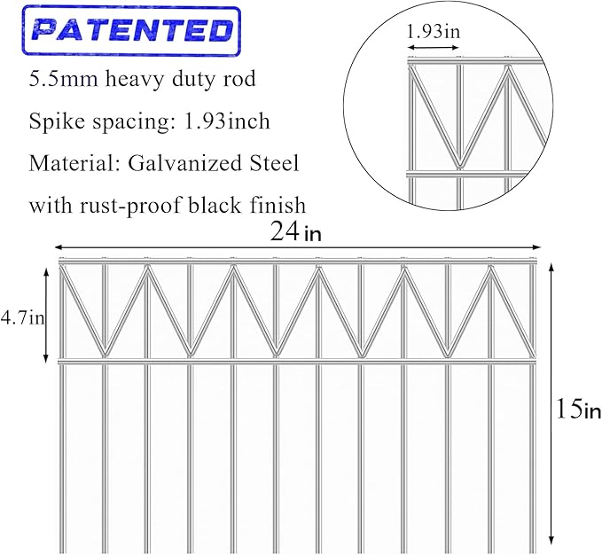 5 Pack 24" L x 15" H Animal Barrier Fence, Underground No Dig Fence Patented Product, 5.5mm Galvanized Stakes with 2 inch Spacing, Anti Digging for Dogs, Total 10Ft(L) X 15in(H) Silver