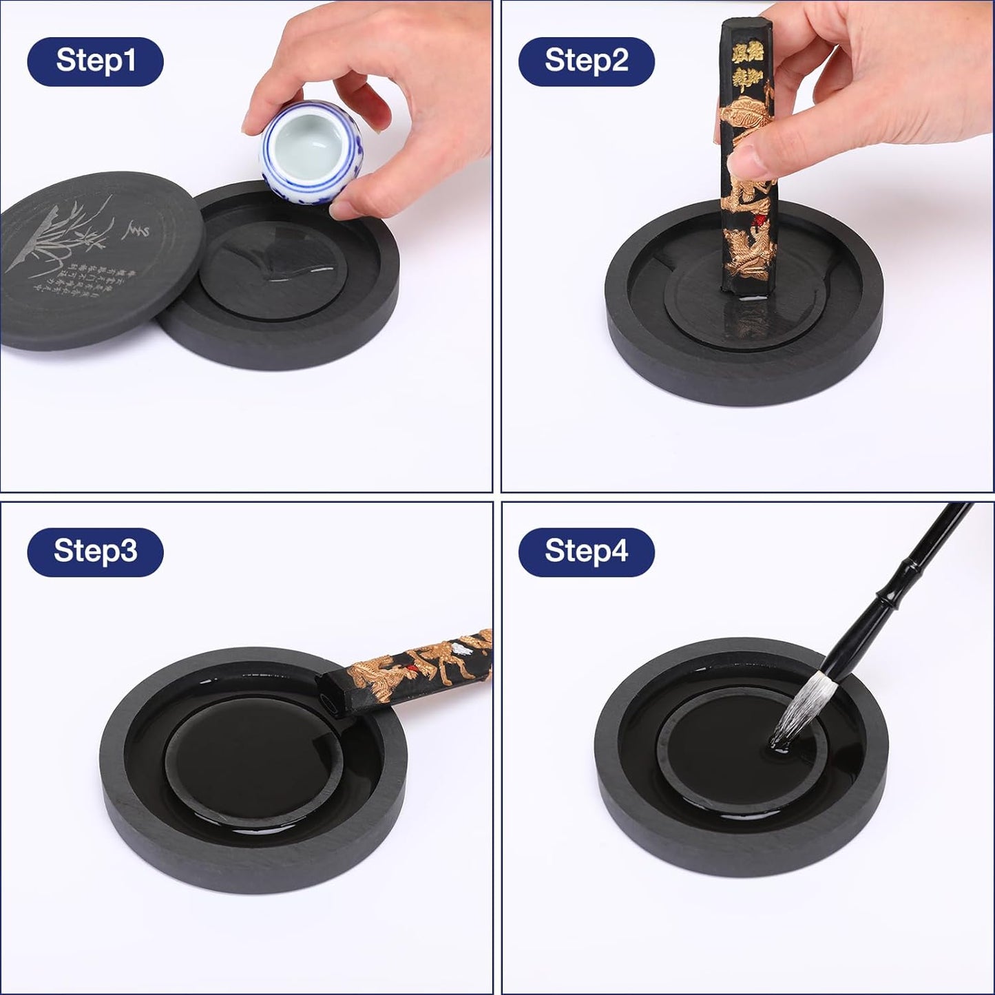 MEGREZ Chinese Calligraphy Set for Beginners, Comes with Calligraphy & Sumi Brushes,Calligraphy Ink Stick and Ink Stone for Writing and Drawing, Blue Gift Box(10 Items)