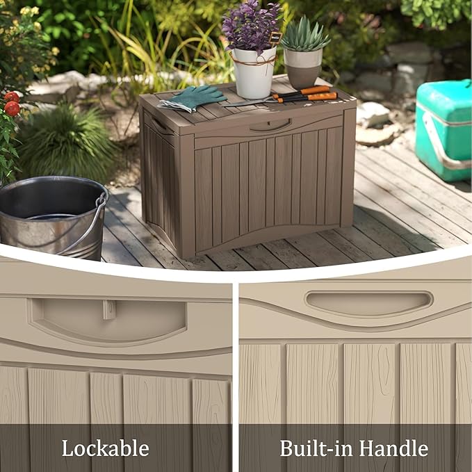 TARKARI 45 Gallon Lockable Resin Deck Box, Waterproof & UV-Resistant Outdoor Storage Box for Outdoor Cushion Storage, Garden Tools & Pool Accessories Storage, Gray
