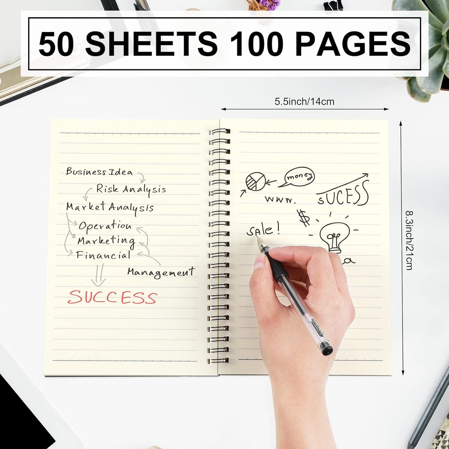 Yahenda 2 Pcs Spiral Notebook Bulk A5 Journal Lined 8.3'' x 5.5'' Writing Composition Paper Small Notepad Subject Notebook for Students Office Business Back to School Supplies (Black)