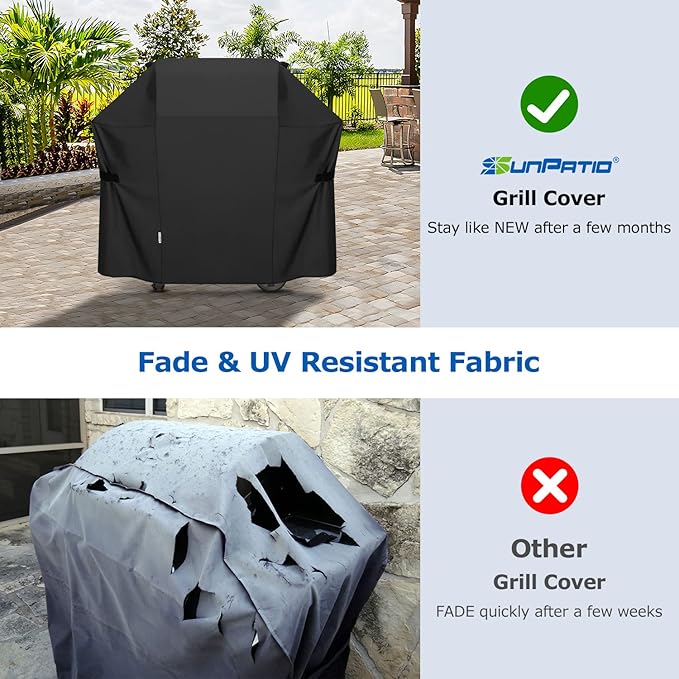 SunPatio 58 Inch Outdoor Grill Cover, Compatible for Weber Genesis II, Genesis 300 and II LX 300 Series Gas Grills, Heavy Duty Waterproof Barbecue Cover, Compared to Weber 7130, 58"W x 25"D x 44.5"H