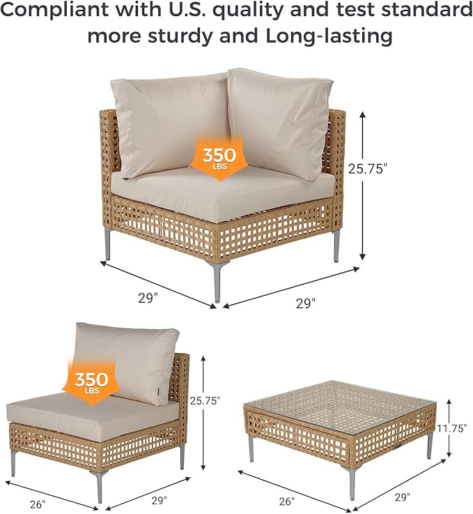 Grand patio 15-Piece Wicker Patio Furniture Set with Lift Top Coffee Storage Table, Outdoor Conversation Set Sectional Sofa with Water Resistant Thick Cushions, Cream