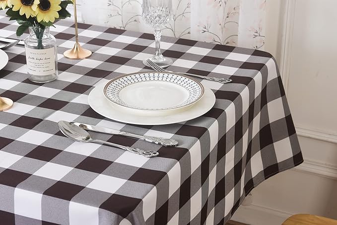 Cupuamon 2 Pack Waterproof Polyester Fabic Rectangle Checkered Tablecloth，60x120 Outdoor Table Cloth，Oil Stain Prevention Table Cloth for Pinics and Parties（Black and White）