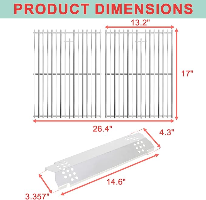 Replacement Grill Parts for Home Depot Nexgrill 5 Burner 720-0888A 720-0888 720-0888N 720-0888S,Cooking Grates & Heat Plates for Nexgrill 4 Burner 720-0830 720-0830HM 720-0830H,Stainless Steel