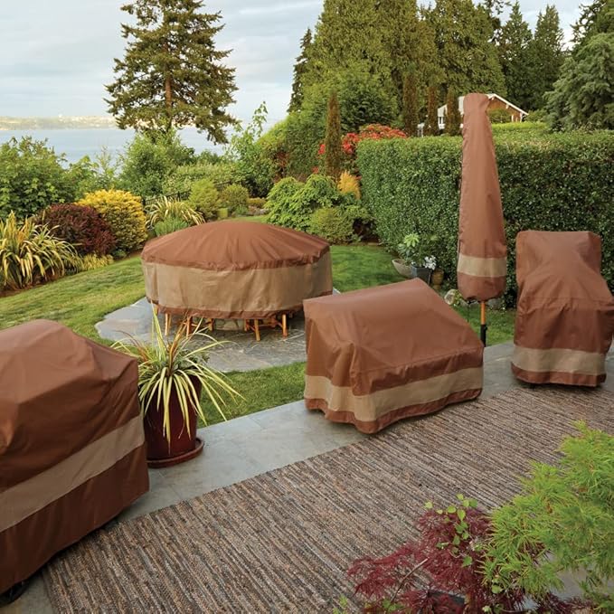 DUCKCOVERS Ultimate Water-Resistant 90 Inch Rectangular/Oval Patio Table with Chairs Cover, Outdoor Table and Chair Cover