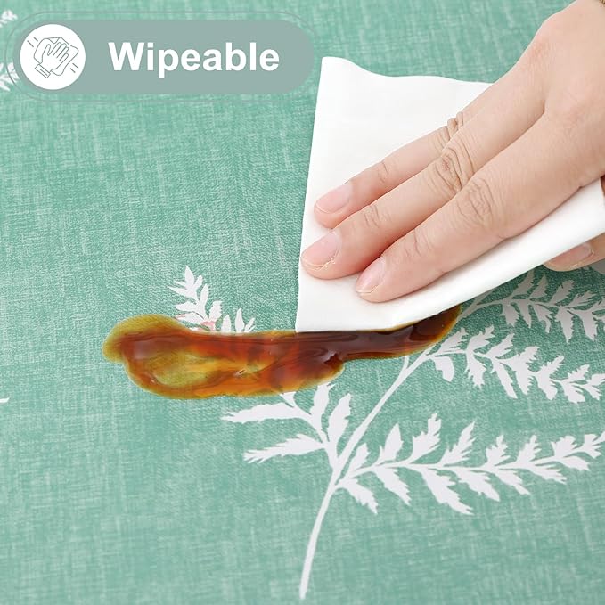 misaya Rectangle Waterproof Vinyl Table Cloth, Wipeable Tablecloth with Flannel Backing, Plastic Table Cover for Dinner, Picnic, Indoor and Outdoor (Light Green Leaves, 54" x 54")
