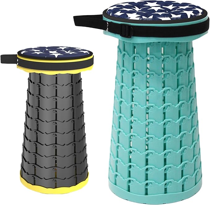 ALEVMOOM Upgraded Collapsible Stool with Thickened Cushion 18.1",600Lbs Max Weight Wider & Taller Pop Up Stool, Heavy Duty Portable Retractable Folding Chair or Travel Foot Rest for Camping Outdoors