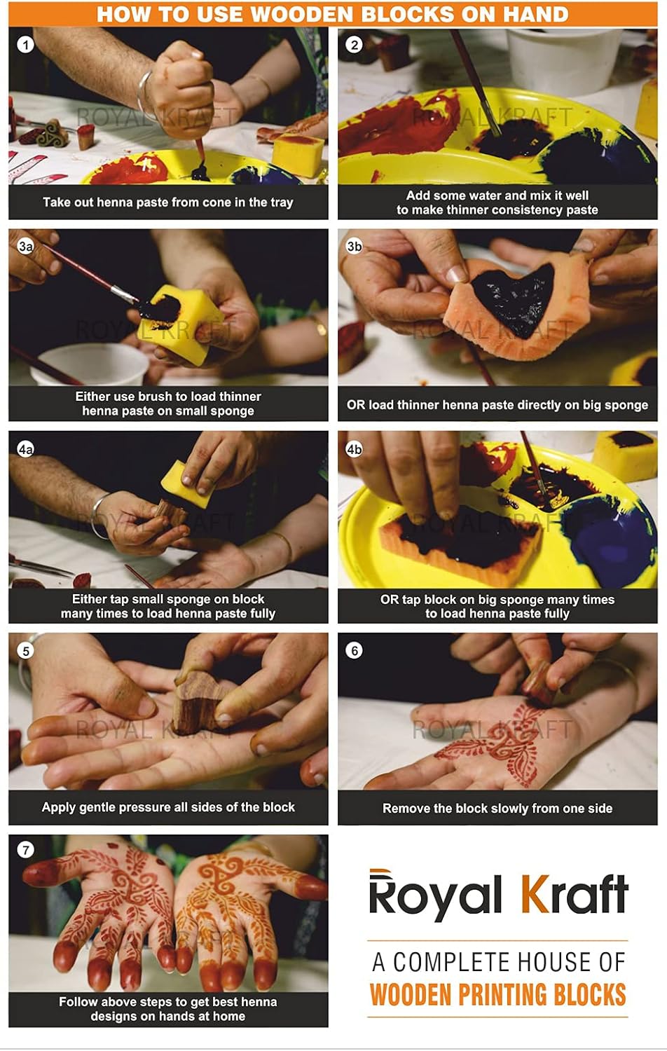 Royal Kraft Wooden Stamps for Block Printing on Saree Border, Textile, Clay, Pottery, Tattoo (Set of 10) MXtag0011