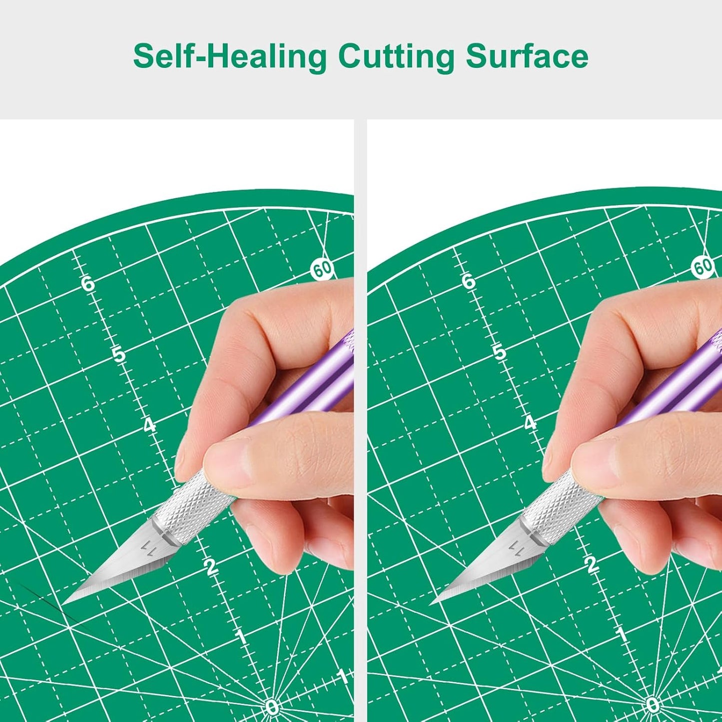 Headley Tools 13"x13" Round Rotating Cutting Mat, Self Healing Mat with 360-Degree Rotation & Anti-Slip Base, Sewing Board Cutting Mat Perfect for Fabric Quilting Leather Hobby Project, Green