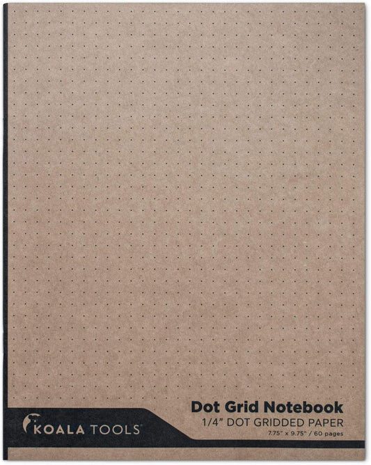 KOALA TOOLS | Dot Grid Graph Paper Notebook (1 Unit) | 7.75" x 9.75" Dotted Grid Quadrille 0.25" - Kraft Soft Cover with Light Blue-Tint Paper