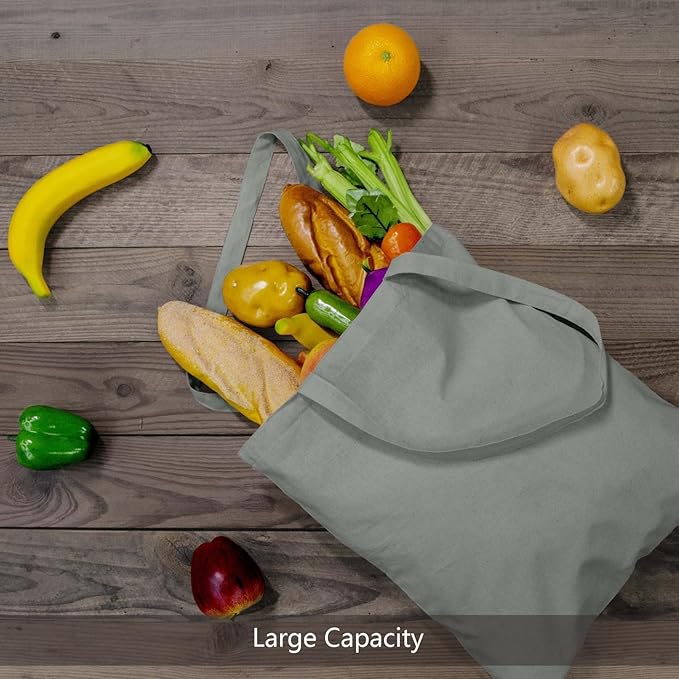 TOPDesign 6-Pack Economical 16"x15" Light Grey Cotton Tote Bags, Lightweight Medium Reusable Grocery Shopping Cloth Bags, Suitable for DIY, Advertising, Promotion, Gift, Activity