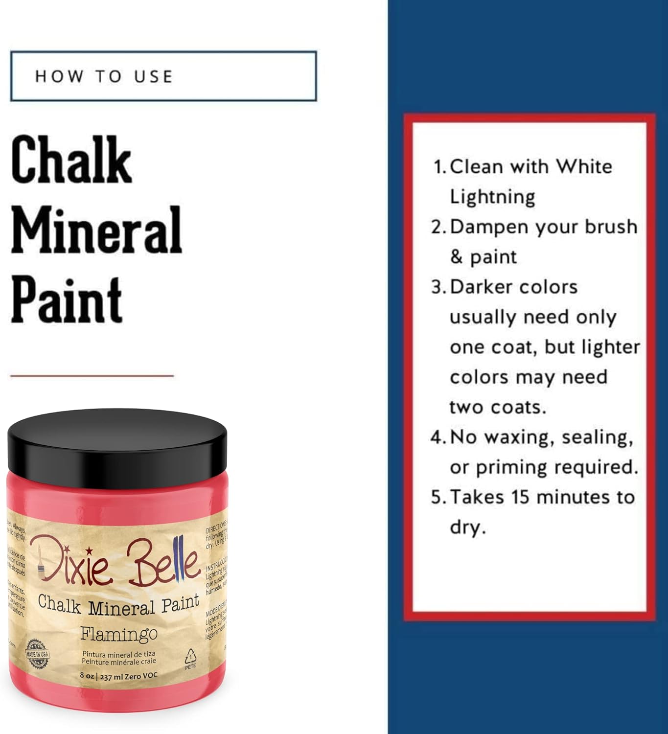 Dixie Belle Paint Company Chalk Finish Furniture Paint - Flamingo (8oz) - Matte Bright Coral Chic Chalk Mineral DIY Furniture Paint