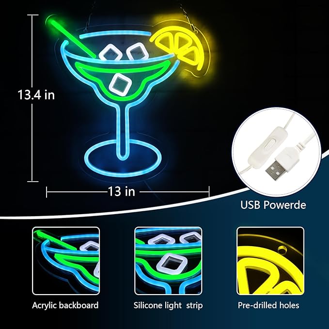 JFLLamp Cocktail Neon Signs for Wall Decor Neon Lights for Bedroom Led Business Signs Suitable for Man Cave Bar Pub Restaurant Christmas Gift Art