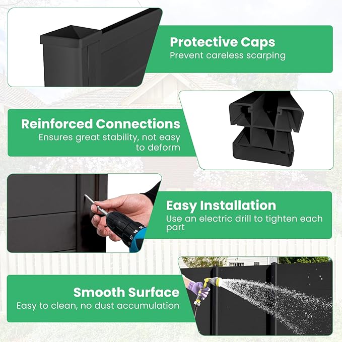 Giantex 2 Panels Outdoor Privacy Screen, 48''W x 48''H Air Conditioner Fence, Trash Can Enclosure with Stakes, PVC Vinyl Decorative Fences for Garden Patio Lawn, Easy Assembly, Black