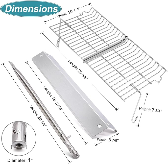 Criditpid Replacement Parts for Chargriller 5050, 5650, 3001, 5072, 3008 Gas Grill, Grates, Heat Plates Tent, Burners, Hanger Bracket, Igniter and Warming Rack for Char Griller Replacement Parts 5650.