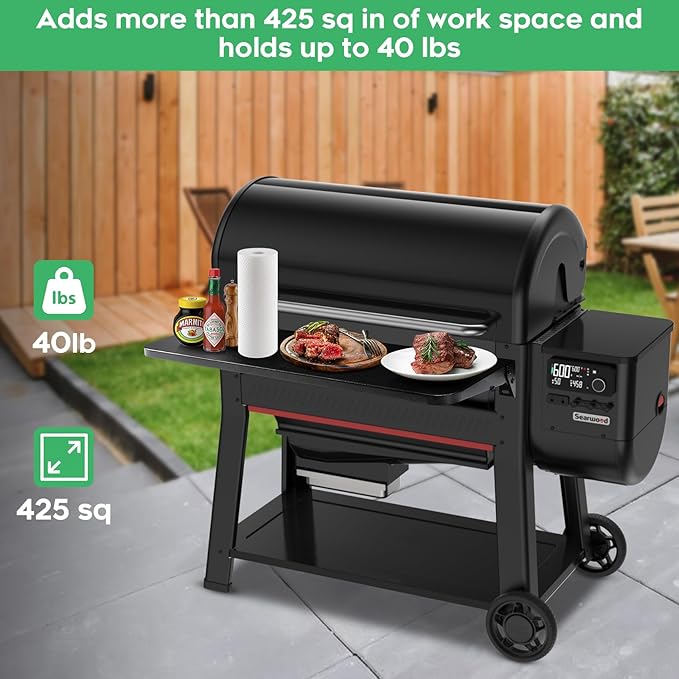 Folding Front Table Compatible with Weber Searwood 600 XL Pellet Grill,Ideal for Food Prep and Storage, 34.8" x 12.3"（Only Fit for Searwood 600 XL Pellet Grill）